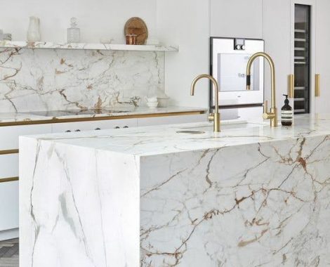 kitchen with white marble countertop in Mexico with backsplash