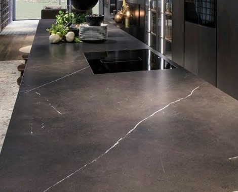 kitchen with gray marble countertop in Mexico with backsplash